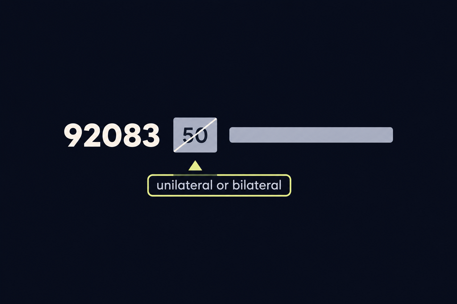 92083 modifier 50 struck from the line Claim line with modifier 50 struck through, beside a descriptor reading unilateral or bilateral